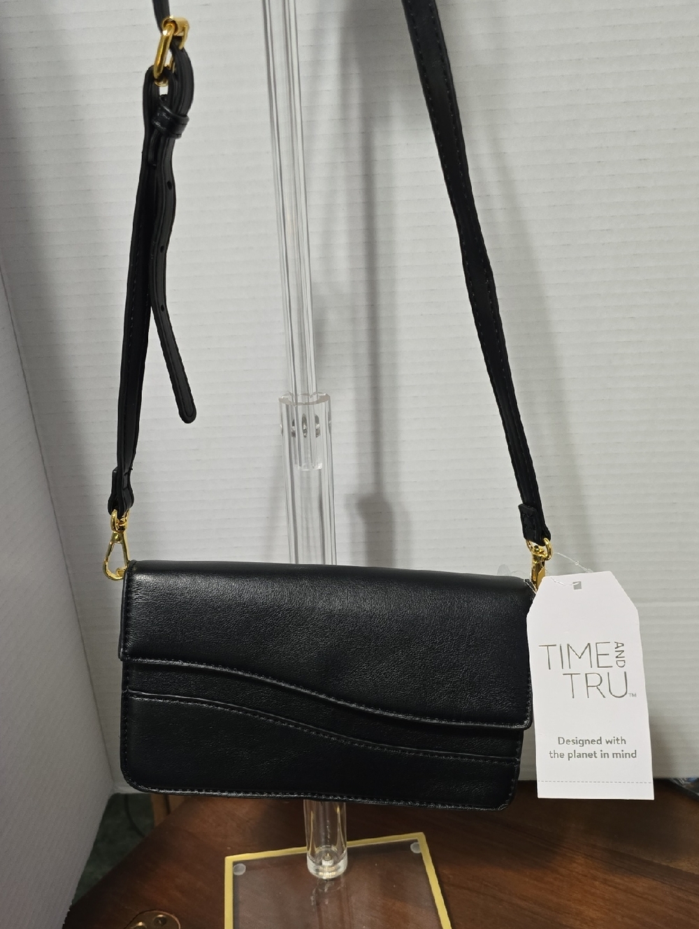 Time and Tru Black Crossbody Clutch with Gold-Tone Hardware